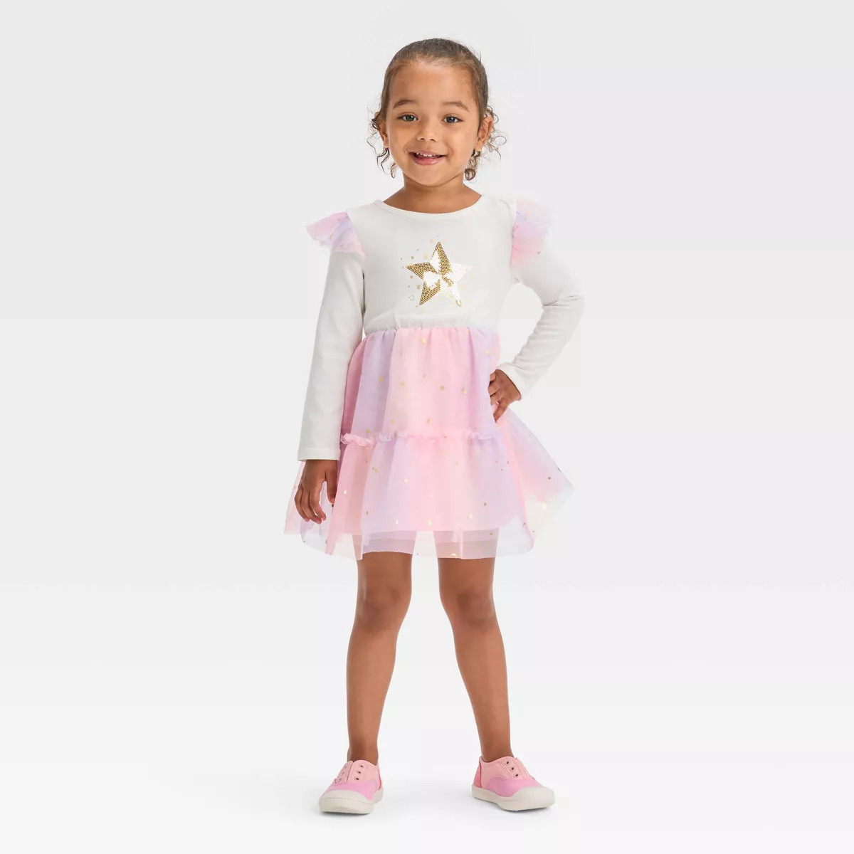 Toddler Girls' Star Long Sleeve Dress - Cat & Jack™ Cream | Target