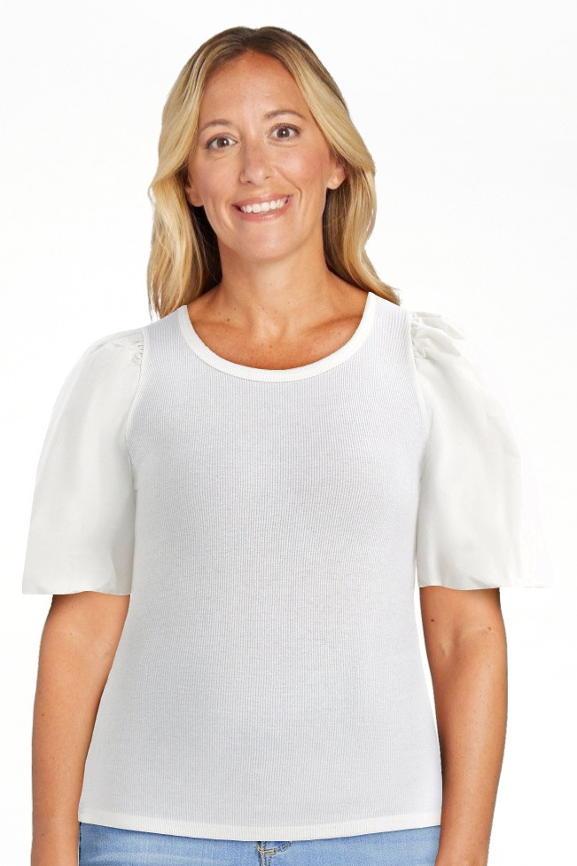 Time And Tru Women's Mixed Media Top with Short Puff Sleeves, Sizes XS-XXXL - Walmart.com | Walmart (US)