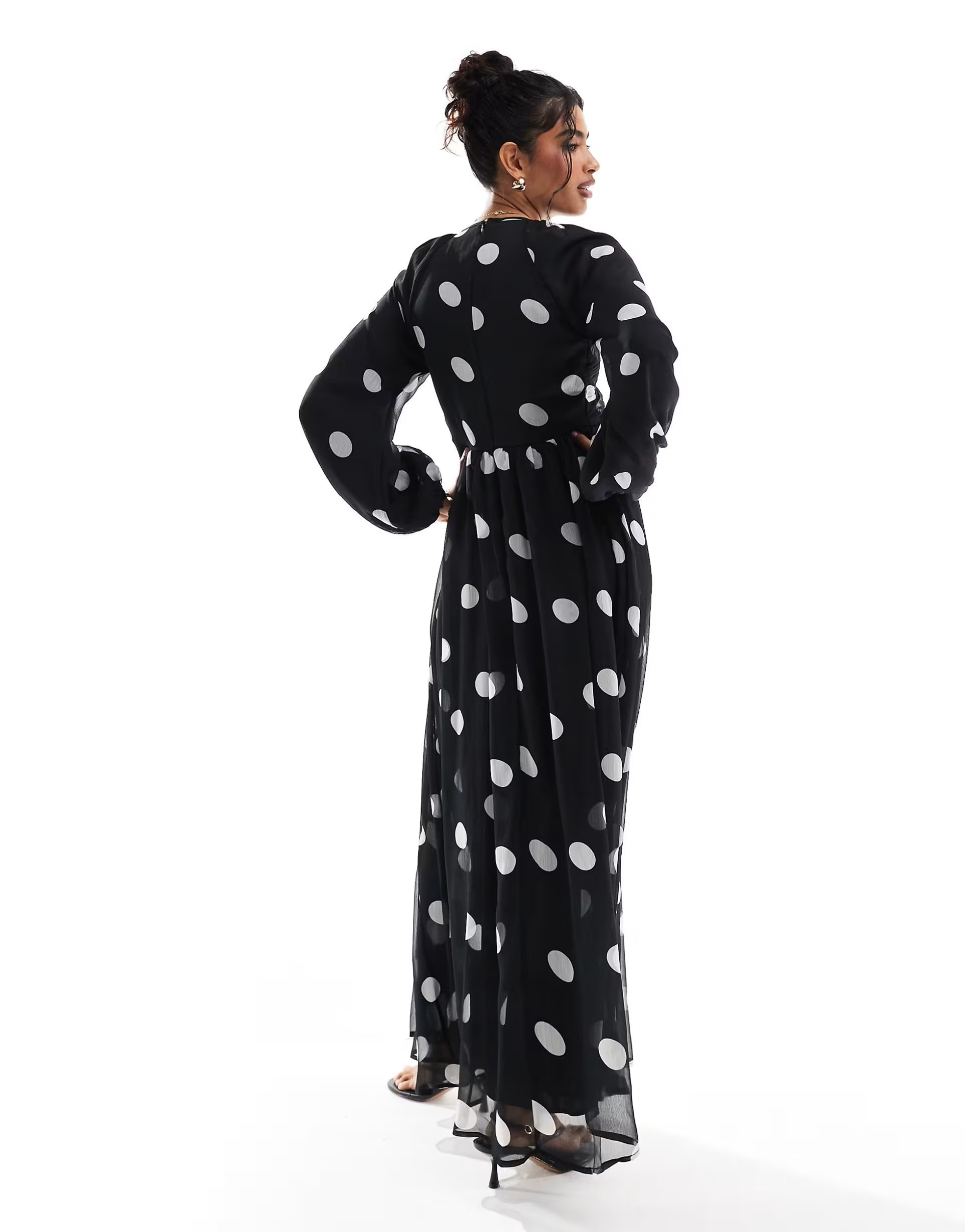 ASOS DESIGN wrap bodice balloon sleeve maxi dress in black spot print | ASOS | ASOS (Global)