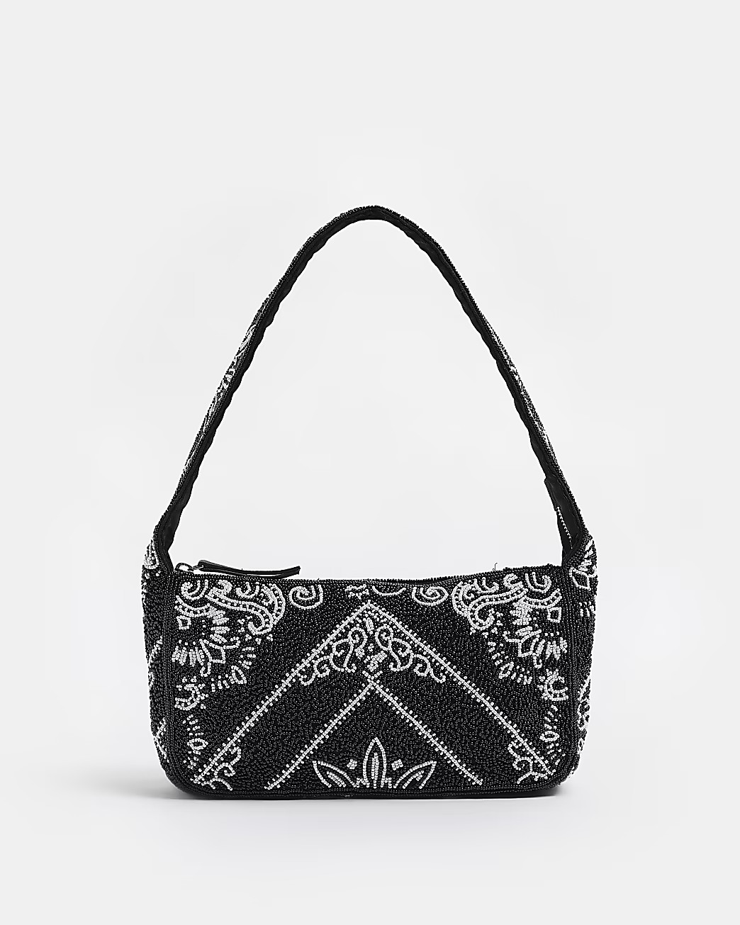 Black beaded shoulder bag | River Island (UK & IE)