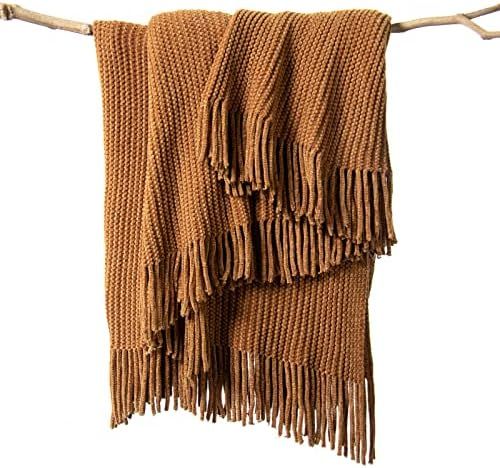 LIFEIN Knitted Brown Throw Blanket for Couch - Soft Fall Farmhouse Chenille Boho Throws, Cozy Knit S | Amazon (US)