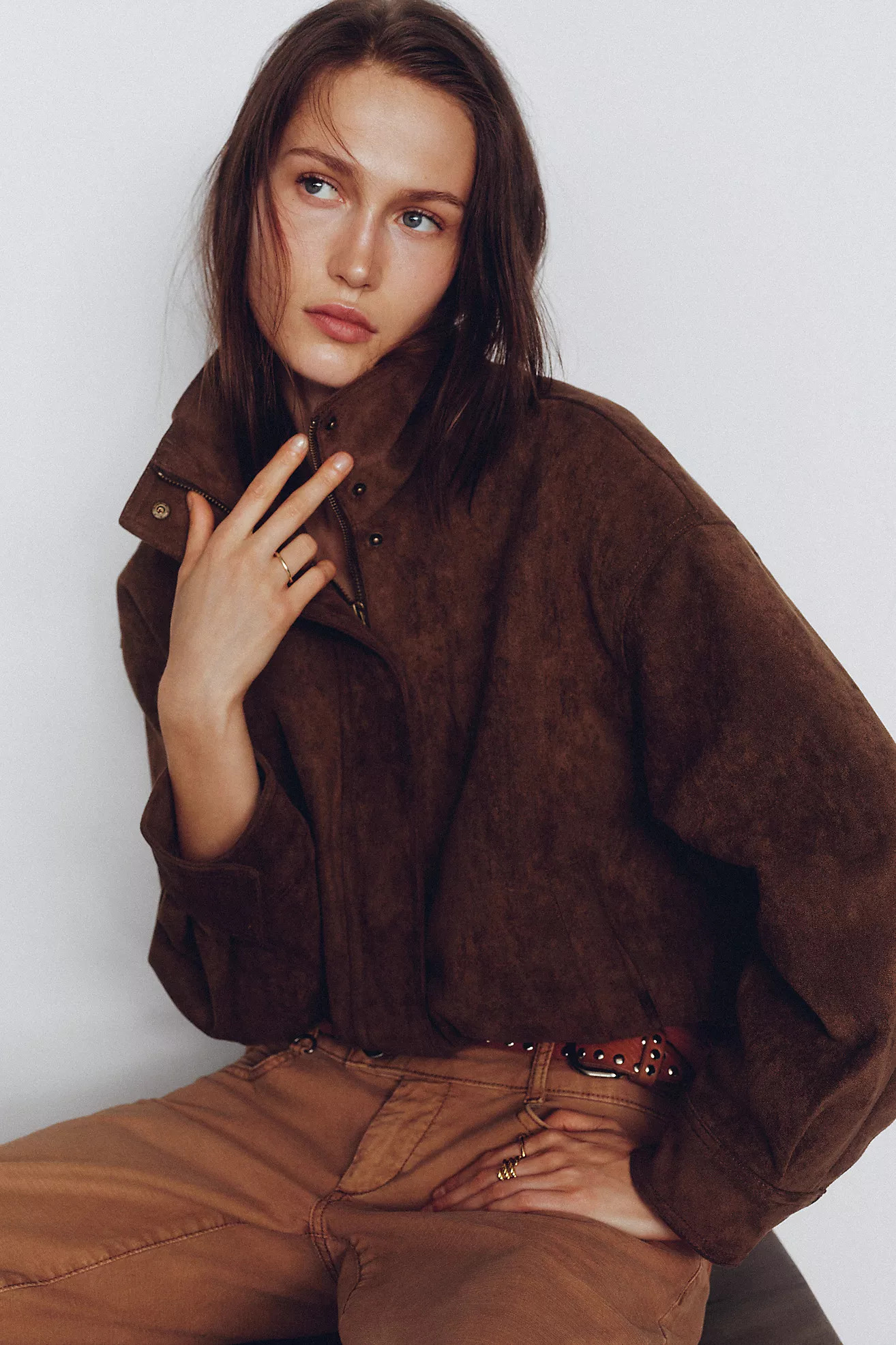 Maeve Imara Faux-Suede Funnel-Neck Jacket | Anthropologie (US)