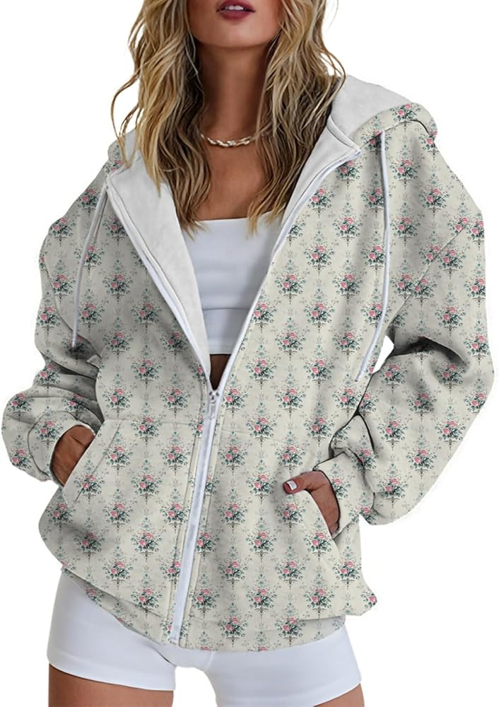 Hoodies for Women Zip Up Long Sleeve Hoodied Sweatshirt with Pockets Retro Graphic Women's Sweats... | Amazon (US)