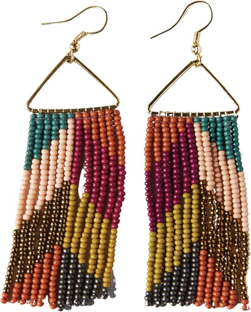 INK+ALLOY Beaded Earrings for Women Dangling, Whitney Medium Fringe Statement Boho Earrings, Hypo... | Amazon (US)