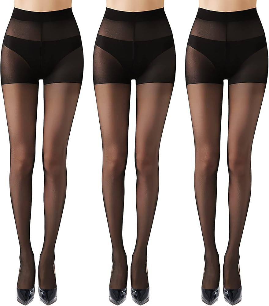 3 Pairs Women's Sheer Tights 20D Control Top Tights for Women, Pantyhose for Women, Black Tights ... | Amazon (US)