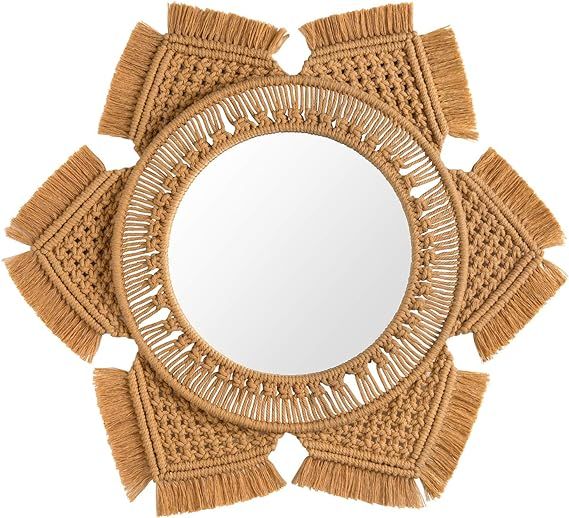 Mkono Hanging Wall Mirror with Macrame Fringe Round Boho Mirror Art Decor for Apartment Living Ro... | Amazon (US)