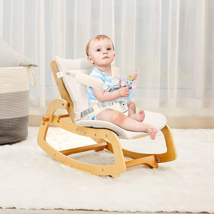 MallBest 3-in-1 Baby Bouncer Adjustable Wooden Rocker Chair Recliner with Removable Cushion and S... | Amazon (US)