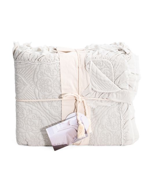 Stonewash Embroidered Ruffle Quilt Set | TJ Maxx