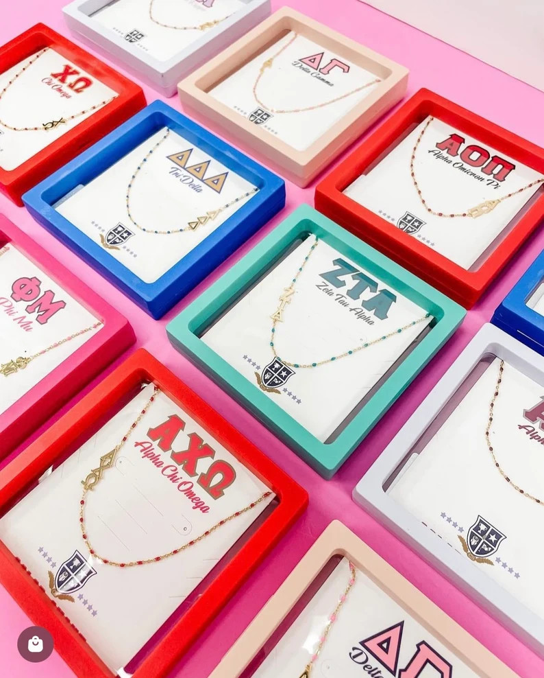 The Sorority Necklace: Side Set Greek Letters Enamel Bead Necklace - Etsy | Etsy (US)