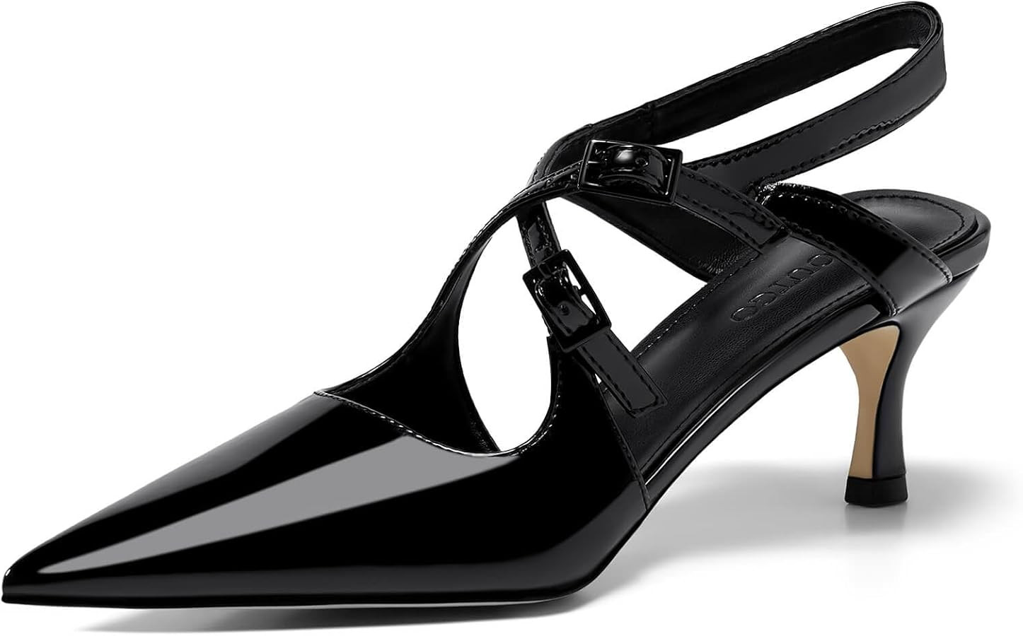 Coutgo Womens Slingback Kitten Heels Pointed Toe Criss Cross Pumps Buckle Office Dress Shoes | Amazon (US)