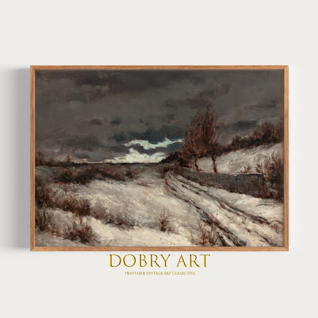 Winter Snow Landscape Painting, Farmhouse Wall Decor, Moody Winter Print, PRINTABLE Digital Downl... | Etsy (US)
