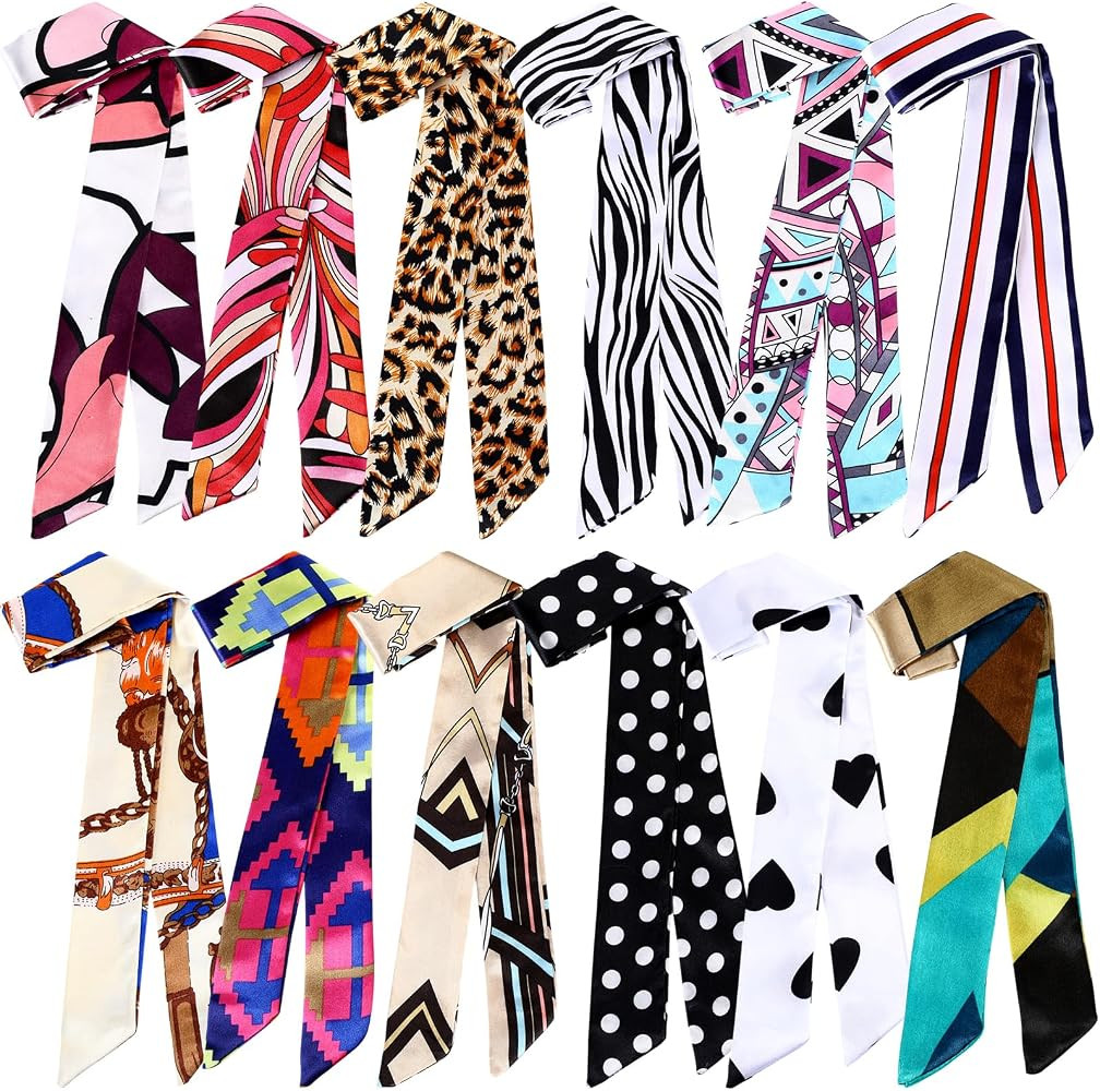 12 Pcs Women Handbag Head Scarf Hair Purse Scarf Handle Ribbon Satin Head Neckerchief Silk Headba... | Amazon (US)