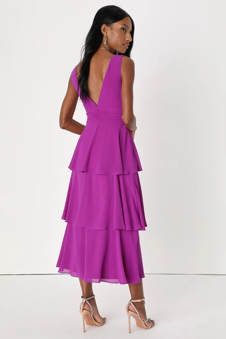 Celebration Time Purple Sleeveless Tiered Midi Dress | Lulus