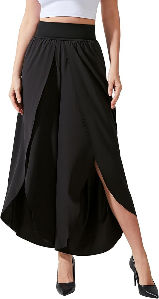 Wide Leg Pants for Women Split Flowy Palazzo High Waisted Summer Beach Casual Crop with Pocket | Amazon (US)