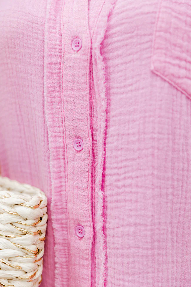 No Worries Pink Gauze Button Up Dress | Pink Lily