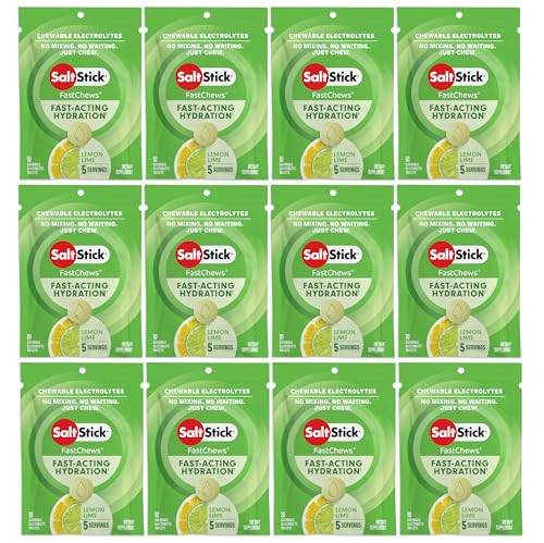 SaltStick Electrolyte FastChews Chewable Tablets, Lemon Lime, 120 count, 12 packets of 10 tablets each | Amazon (US)