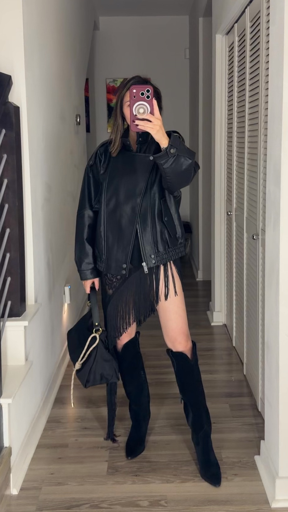 Coachella outfit ⚡️ This fringe dress is so fun for festival season and resort wear. My nylon bag holds so much and is durable. The quality is amazing. Added a mock neck leather jacket for the chilly desert night  

Festival outfit, ootd, concert outfit, fringe dress, shoulder bag, The Stylizt 

#LTKootd #LTKdayinmylife #LTKFestival