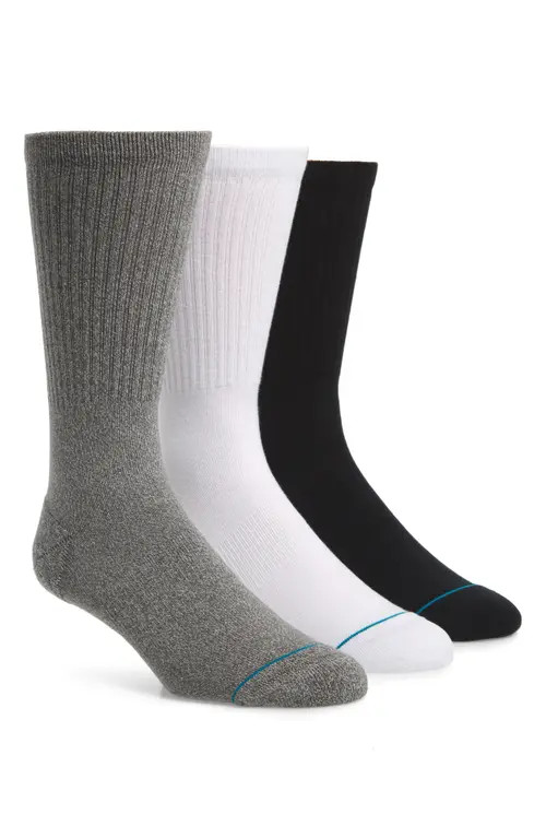 Stance Icon Assorted 3-Pack Crew Socks in Black/White/Grey at Nordstrom, Size Large | Nordstrom