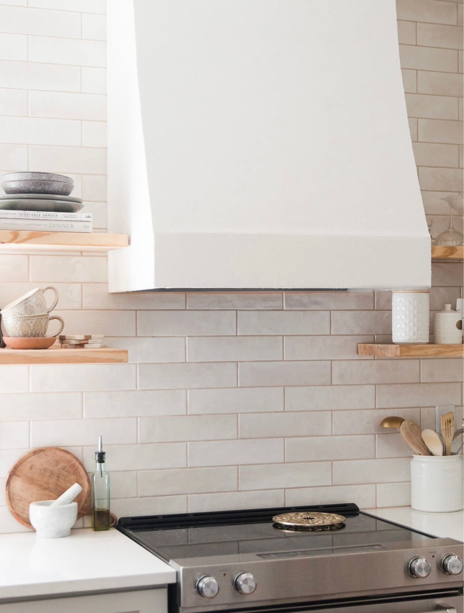 Kitchen open shelf styling // backsplash // Venetian plaster range hood // kitchen utensils

#LTKhome