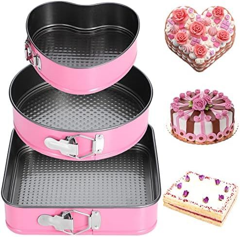 Valentine Springform Pan Set 3 Pieces Round Square and Heart Shaped Cake Pans Nonstick Valentine ... | Amazon (US)