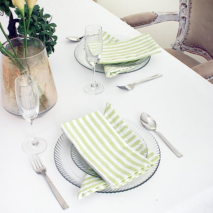 DG Collections Green Striped 100% Cotton Dinner Napkins (20 x 20 Inches) with Mitered Corners, Re... | Amazon (US)