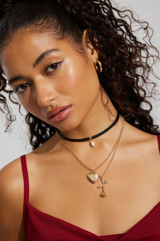 Set of 3 Choker, Rose & Locket Necklaces | Garage Clothing