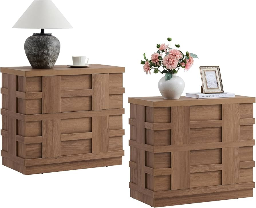 VividVibe Oversized Nightstand, Nightstand with Drawers, Large Bedside Table 3D Woven Texture Sid... | Amazon (US)