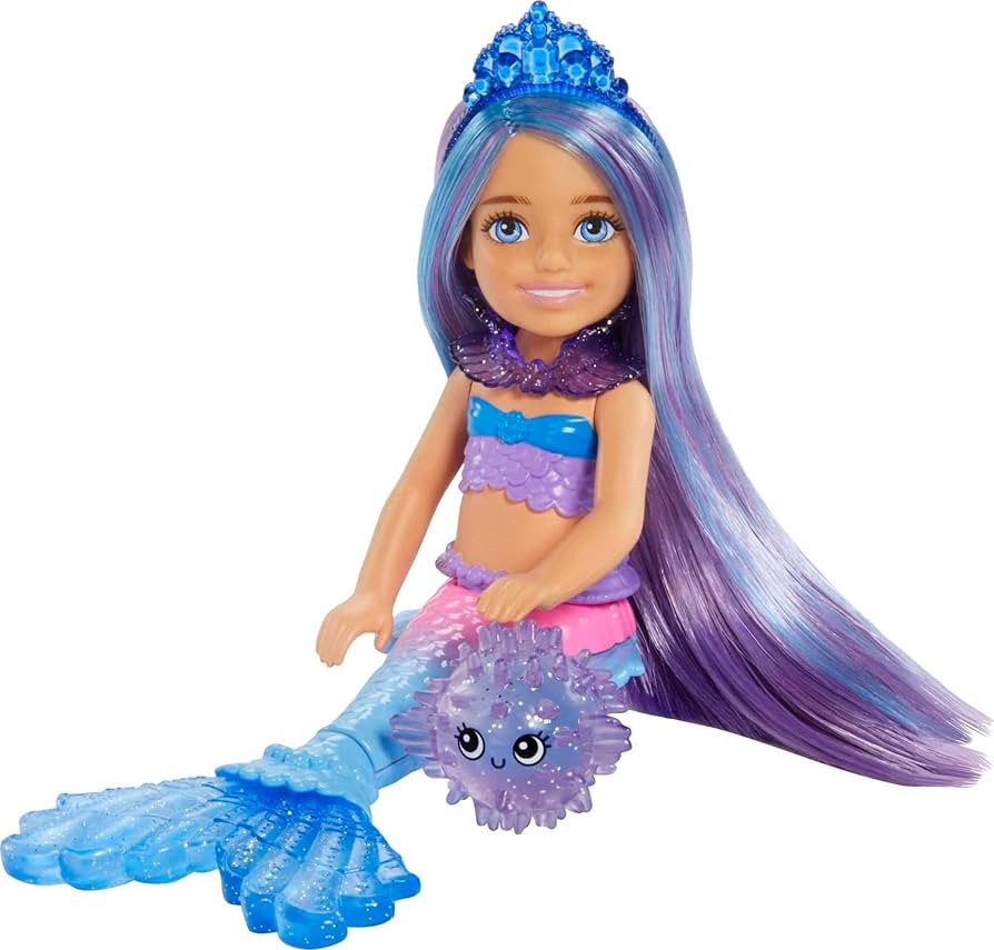 Barbie Mermaid Power Doll & Accessories, Chelsea Small Doll with Blue & Purple Hair, 2 Ocean Pets... | Amazon (US)