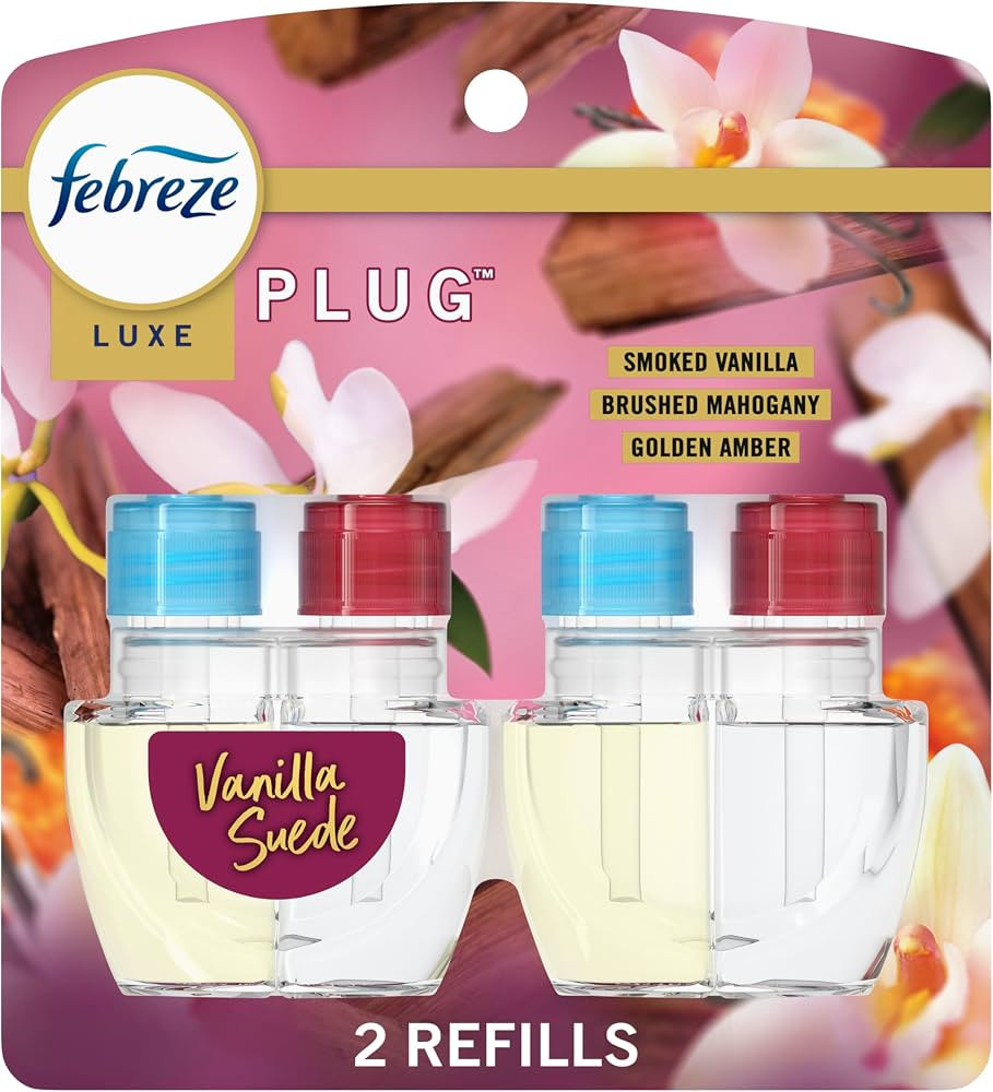 Febreze Plug In Air Freshener, Odor-Fighting Scented Oil Refill, Vanilla Suede Scent, 2 Refill | Amazon (US)