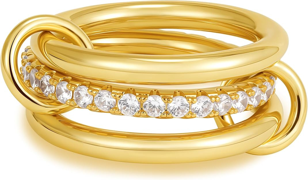 Gold Stackable Rings for Women Non Tarnish, 18K Gold Plated CZ Cubic Zircon Mixed Metals Multi St... | Amazon (US)