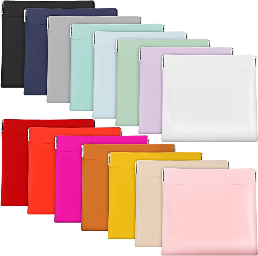15 Pcs Lambskin Small Makeup Bag Waterproof Leather Pocket Cosmetic Bag No Zipper Self Closing Sm... | Amazon (US)