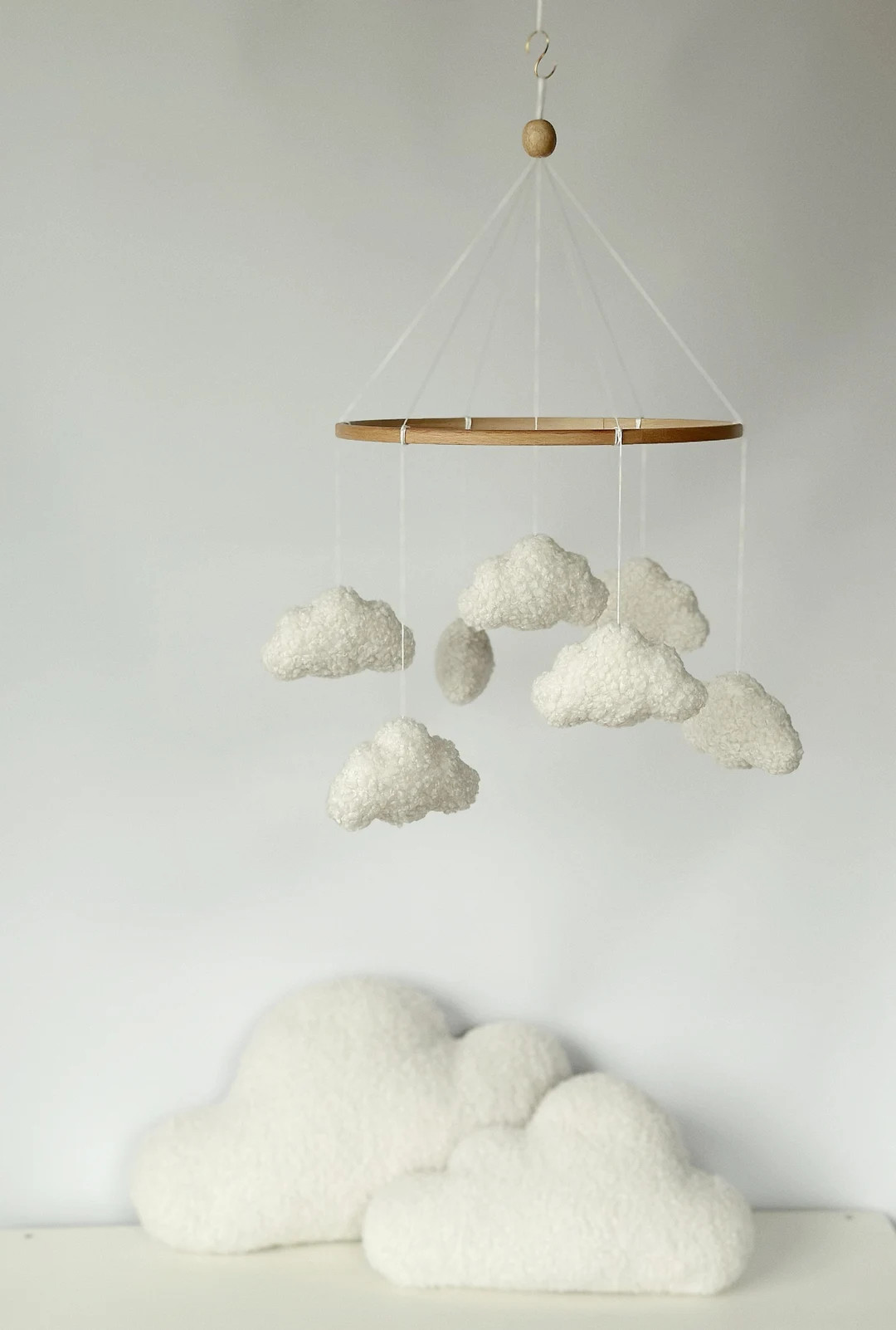 Boucle Baby Mobile Clouds Baby Mobile Neutral Nursery Decor Baby Mobile With Clouds Boucle Clouds... | Etsy (US)