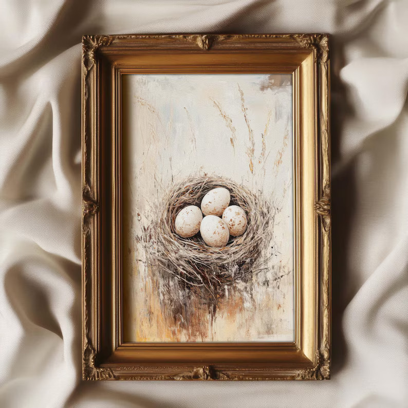 Muted Bird Nest Print Soft Color Earth Tone Vintage Style Wall Art | Cozy Cottage Spring Decor | ... | Etsy (US)