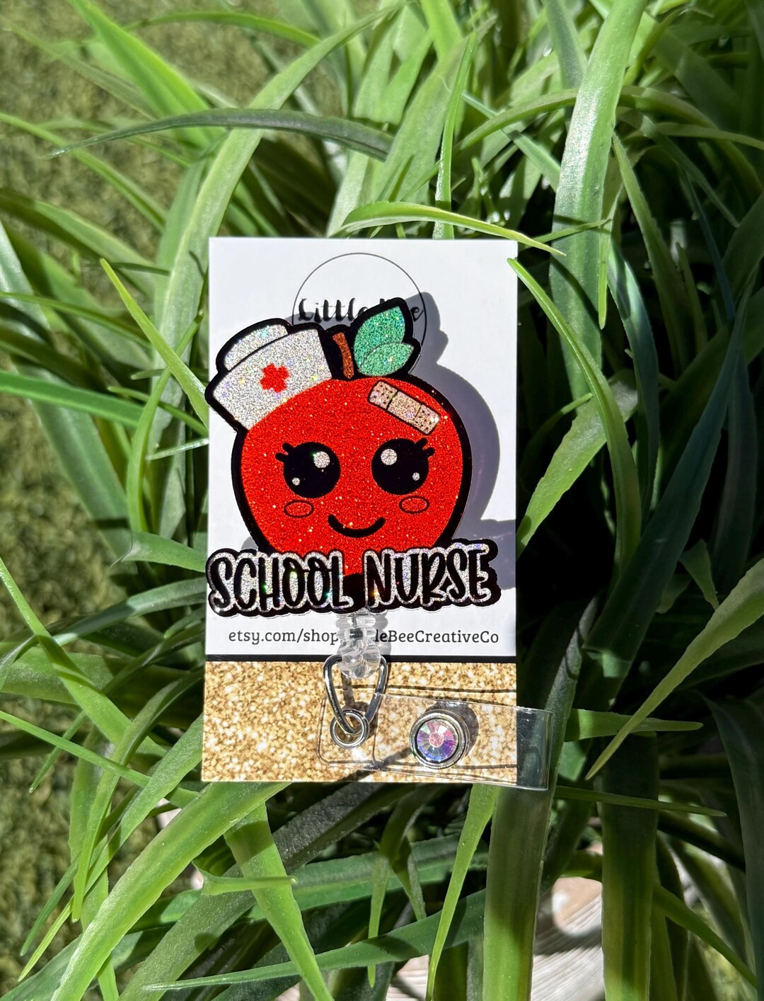 Glitter Apple School Nurse Badge Reel, Interchangeable Design - Etsy | Etsy (US)