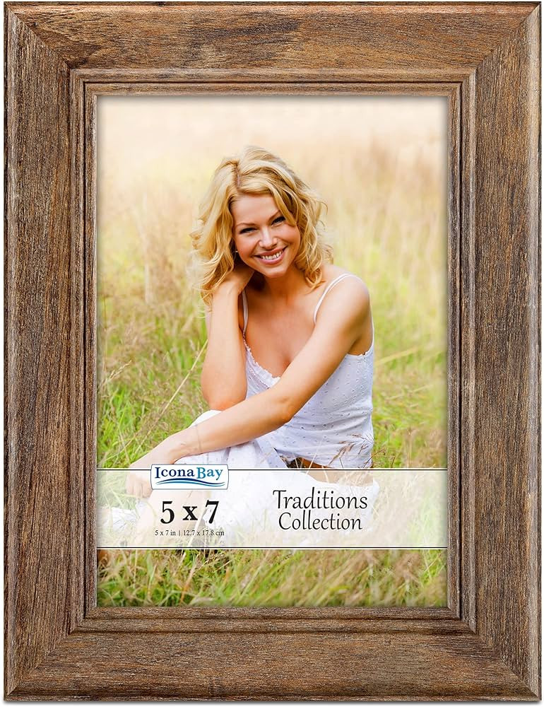 Icona Bay 5x7 Chestnut Brown Picture Frame, Rustic Wood Pattern, Lightly Distressed Frame for Tab... | Amazon (US)