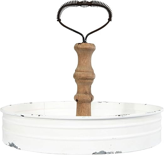 Creative Co-Op Round Metal & Wood Handle Decorative Wood Tray, 12" L x 12" W x 11" H, White | Amazon (US)