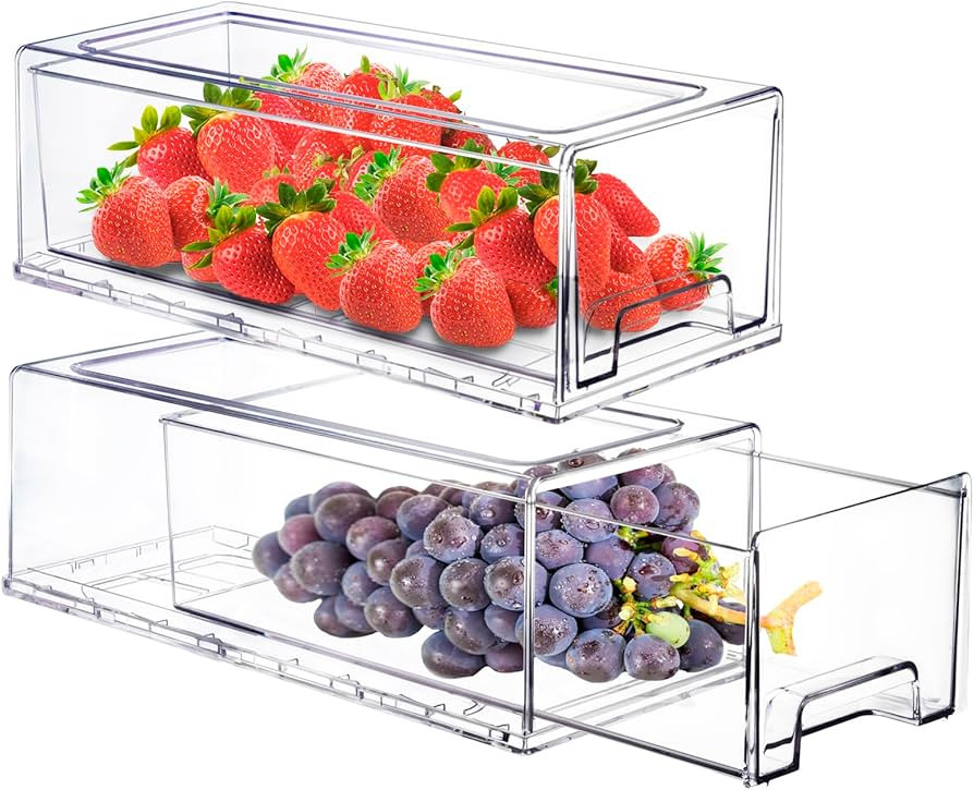 2Pack Fridge Organizer Bins with Pull Out Drawers Stackable Refrigerator Drawer Set, Reusable Foo... | Amazon (US)
