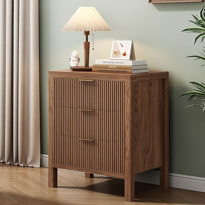 3 Drawer Dresser for Bedroom, Modern Wooden Dresser Chest with Handles, Fluted Dresser with Wide ... | Amazon (US)