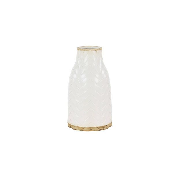 12" x 7" Round White Ceramic Vase with Chevron Pattern - Olivia & May | Target
