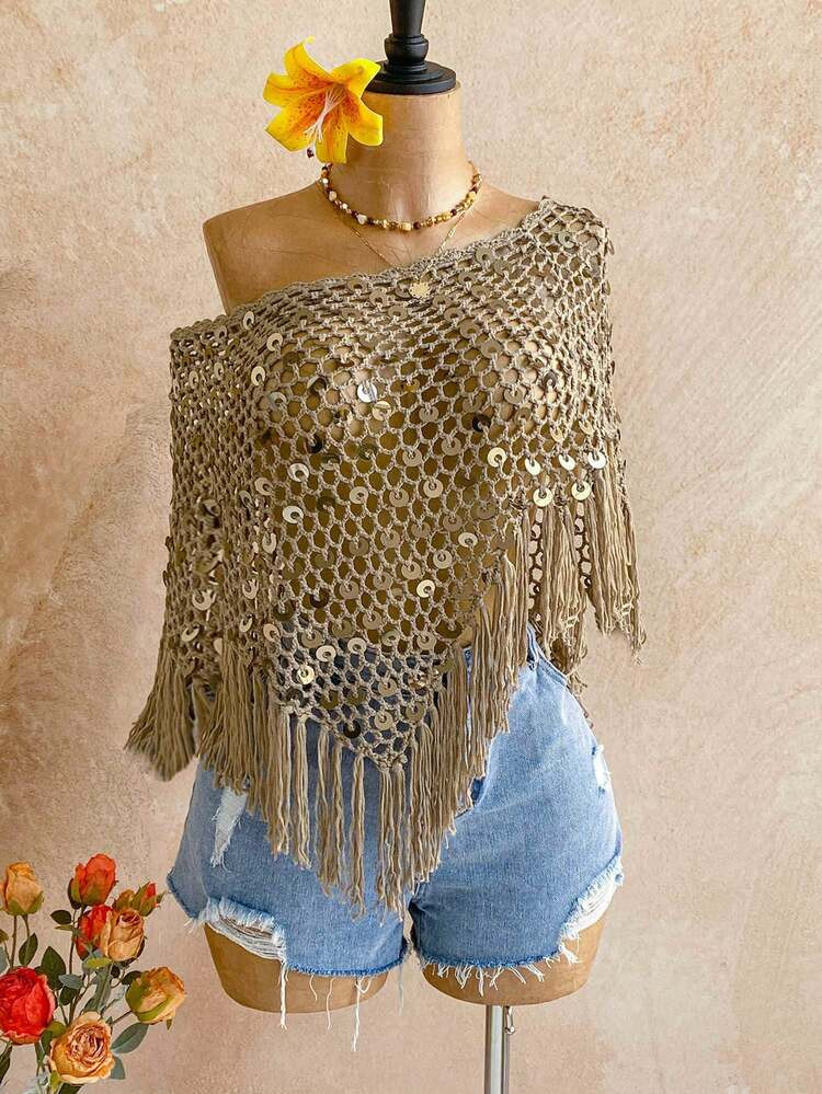 £12.39

-38%£19.99SHEIN WYWH Women's Sexy Beach Vacation Crochet Hollow Out Sequin Fringe Hem H... | SHEIN