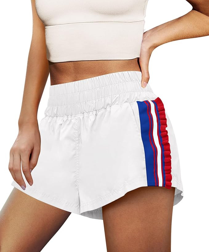 LAMISSCHE Womens Running Shorts Athletic High Waisted Biker Shorts Summer Workout Quick Dry Strip... | Amazon (US)