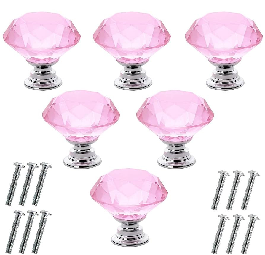 6 Pcs Crystal Glass Cabinet Knobs 30mm Diamond Shape Drawer Kitchen Cabinets Dresser Cupboard War... | Amazon (US)