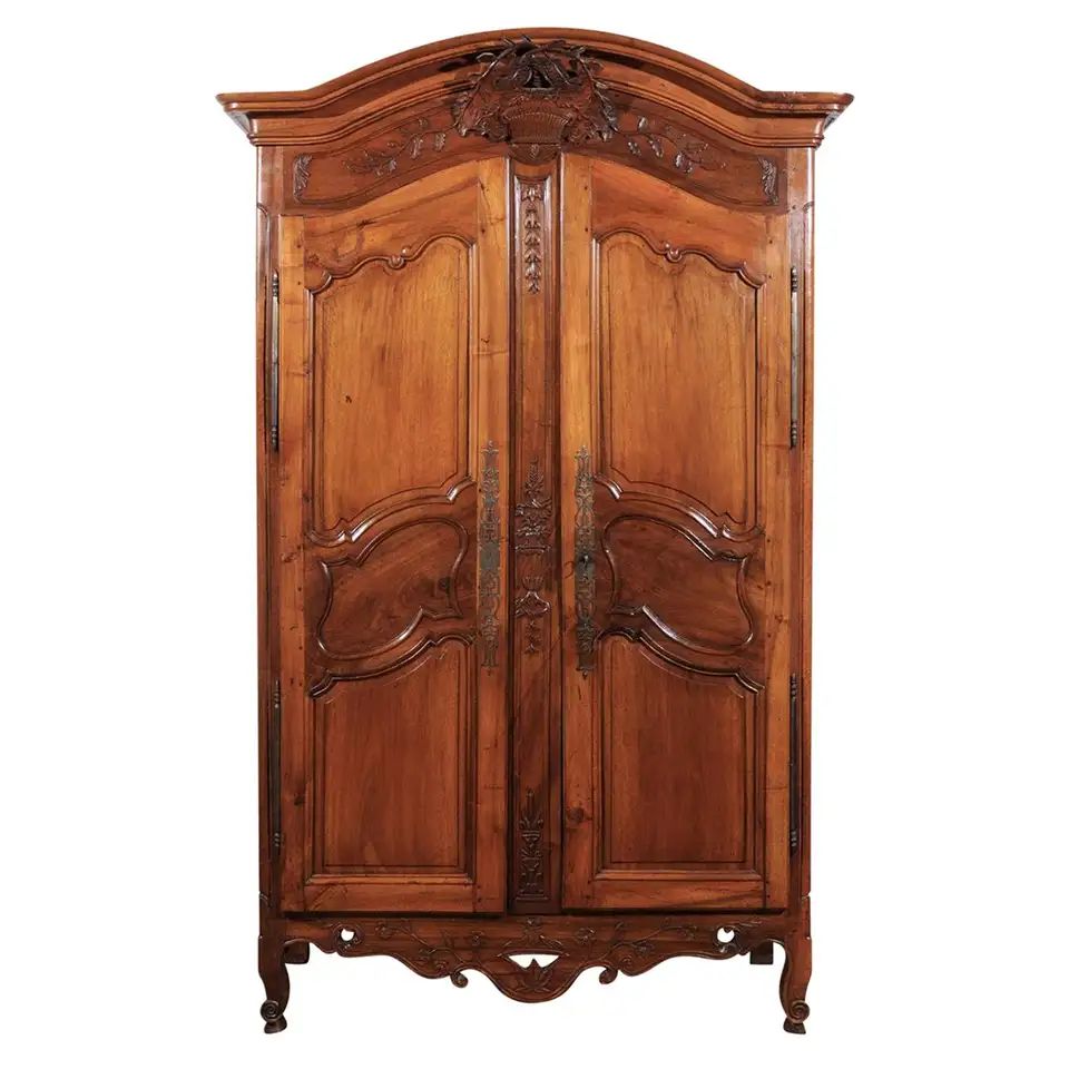 French 1770s Louis XV Cherry Armoire from Provence with Basket and Kissing Doves | 1stDibs