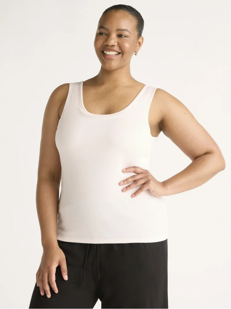 Joyspun Women's Ribbed Tank with Inner Bra, Sizes XS-3X | Walmart (US)