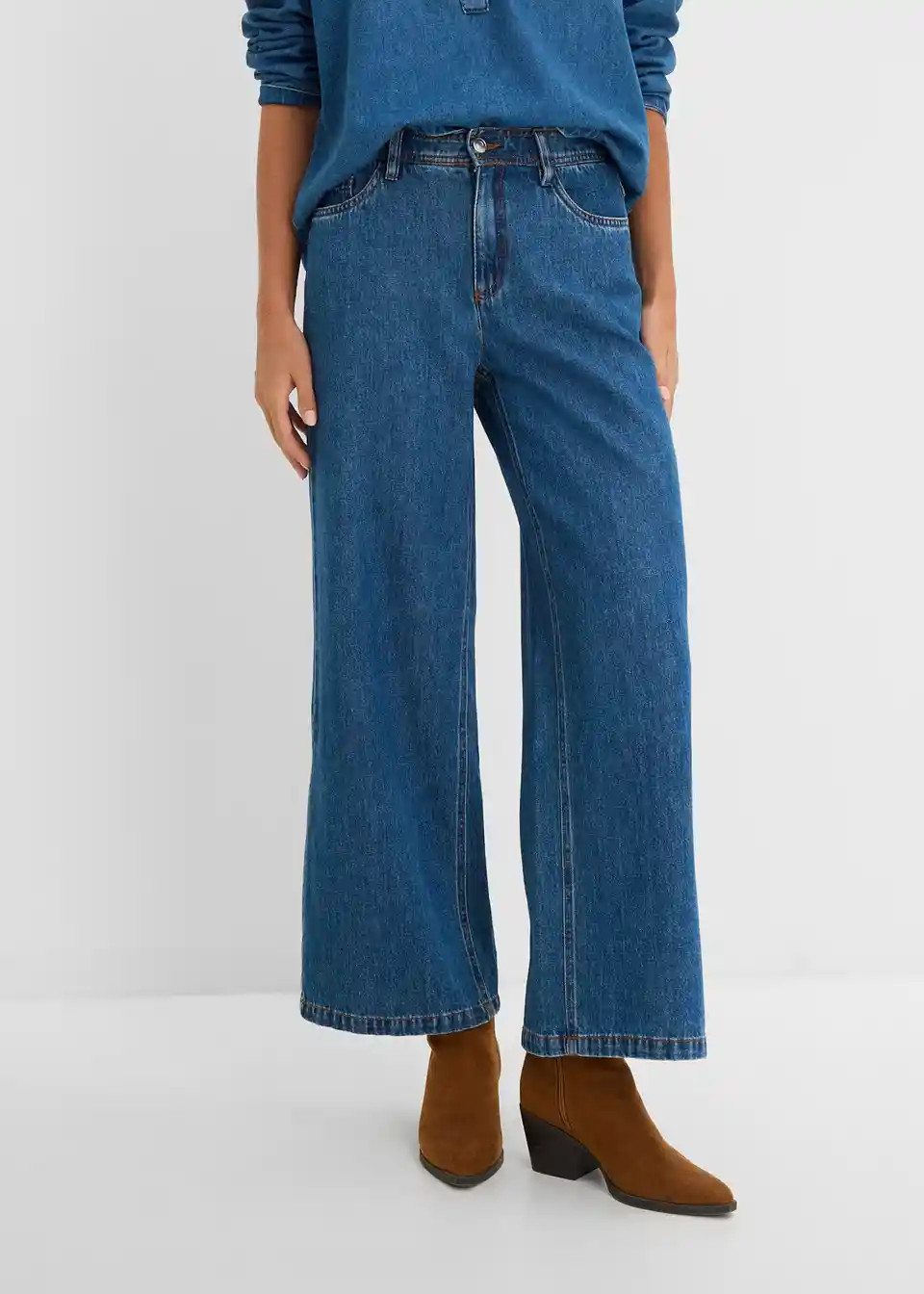 Wide-Leg-Jeans Mid Waist cropped - blau, Regul\u00e4r | bonprix | Bonprix DE