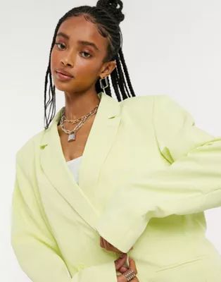 COLLUSION Unisex oversized blazer & wide leg trousers in pastel lime | ASOS (Global)