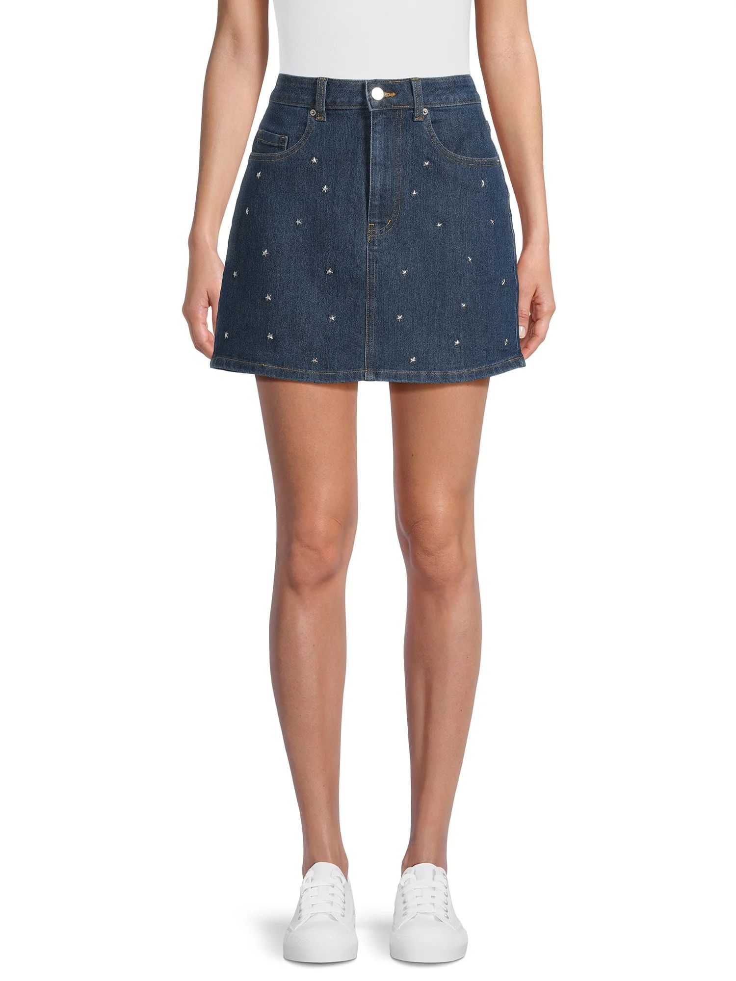 No Boundaries Juniors Studded Denim Mini Skirt, Sizes 1-21 | Walmart (US)