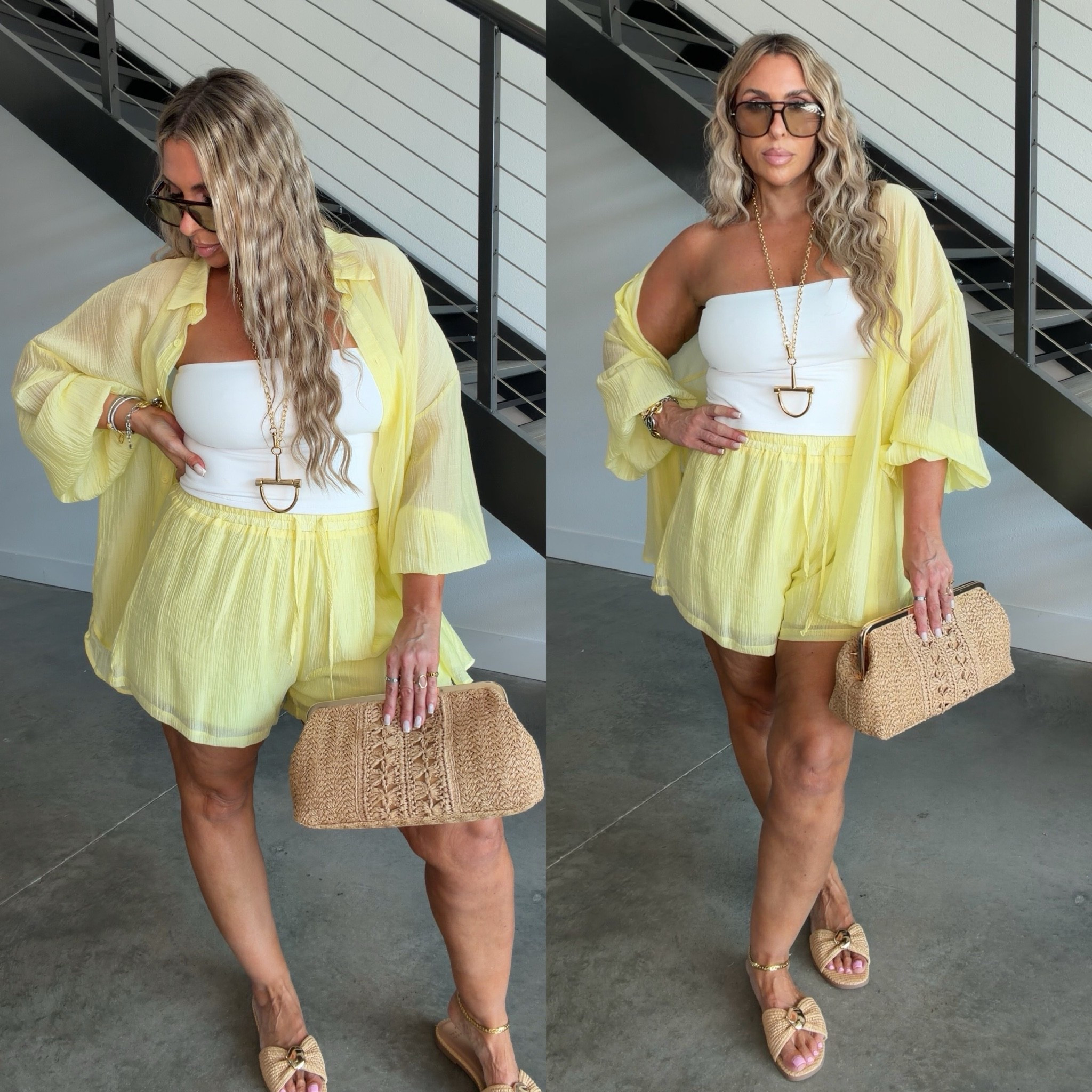 My fav thick thigh friendly set size XL. Color online is listed as beige, when it is actually this pretty yellow. Double lined shorts and flowy lightweight top. 

Double lined tube top size down wearing L (linked 2 lengths) 

The jewelry is from KC Chic. It is linked and I have a 40% off code: Christine

#LTKootd #LTKOver40 #LTKMidsize