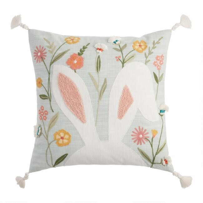 Pier Place Blue Bunny Ears Embroidered Throw Pillow | World Market