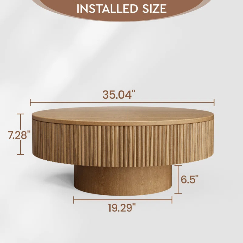 35" & 31" Round Handcrafted Coffee Table – Solid Wood Fluted Design | Wayfair North America